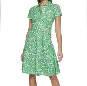 💚 NEW Tommy Hilfiger Windblown Daisy Green Floral Shirt Dress Size 8